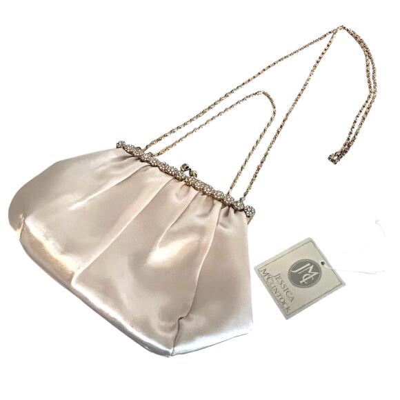 Jessica McClintock Vintage Satin Evening Bag Rhinestone Kiss Lock Purse NWT - Picture 2 of 8